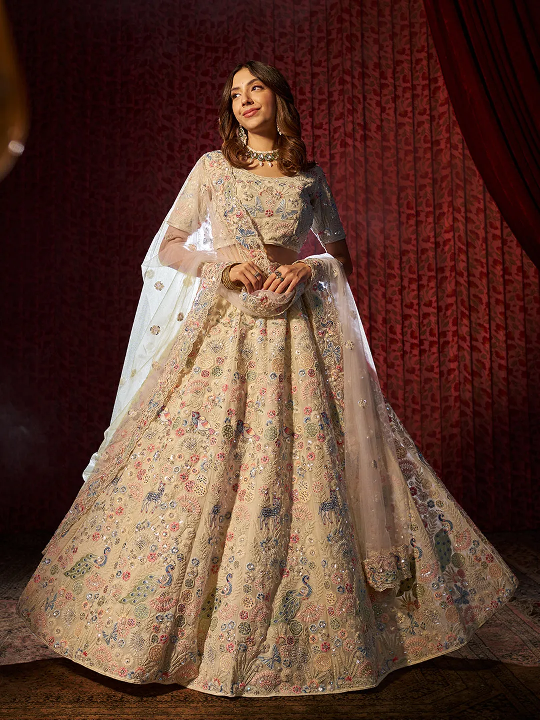 Angelic White Georgette Heavy Embroidered Bridal Lehenga Choli