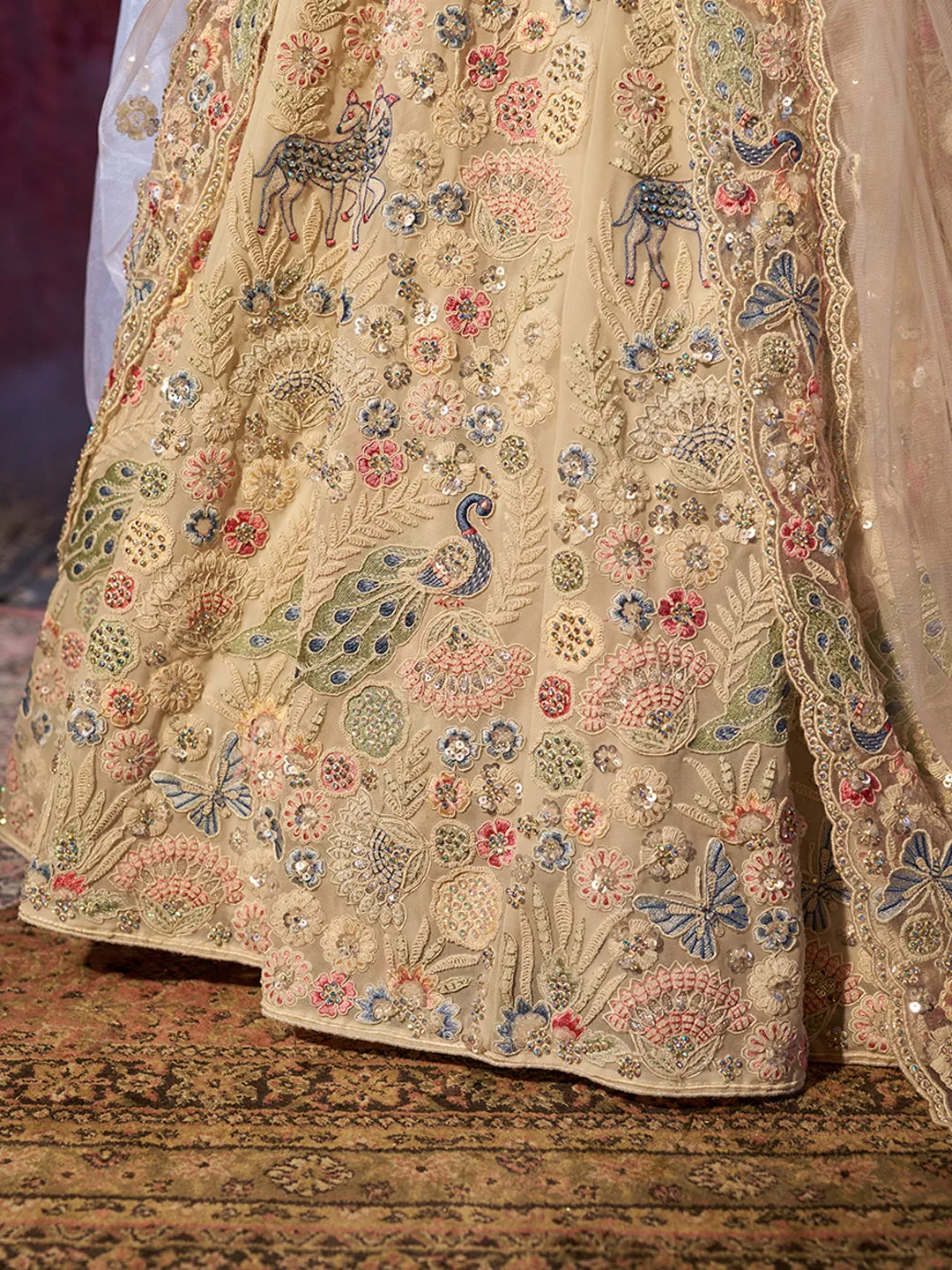 Angelic White Georgette Heavy Embroidered Bridal Lehenga Choli