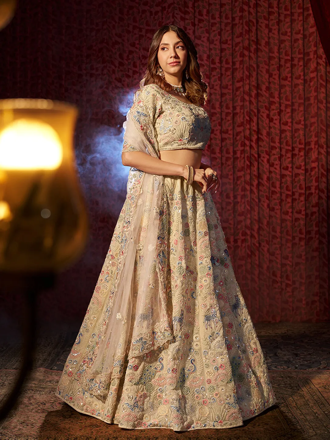 Angelic White Georgette Heavy Embroidered Bridal Lehenga Choli