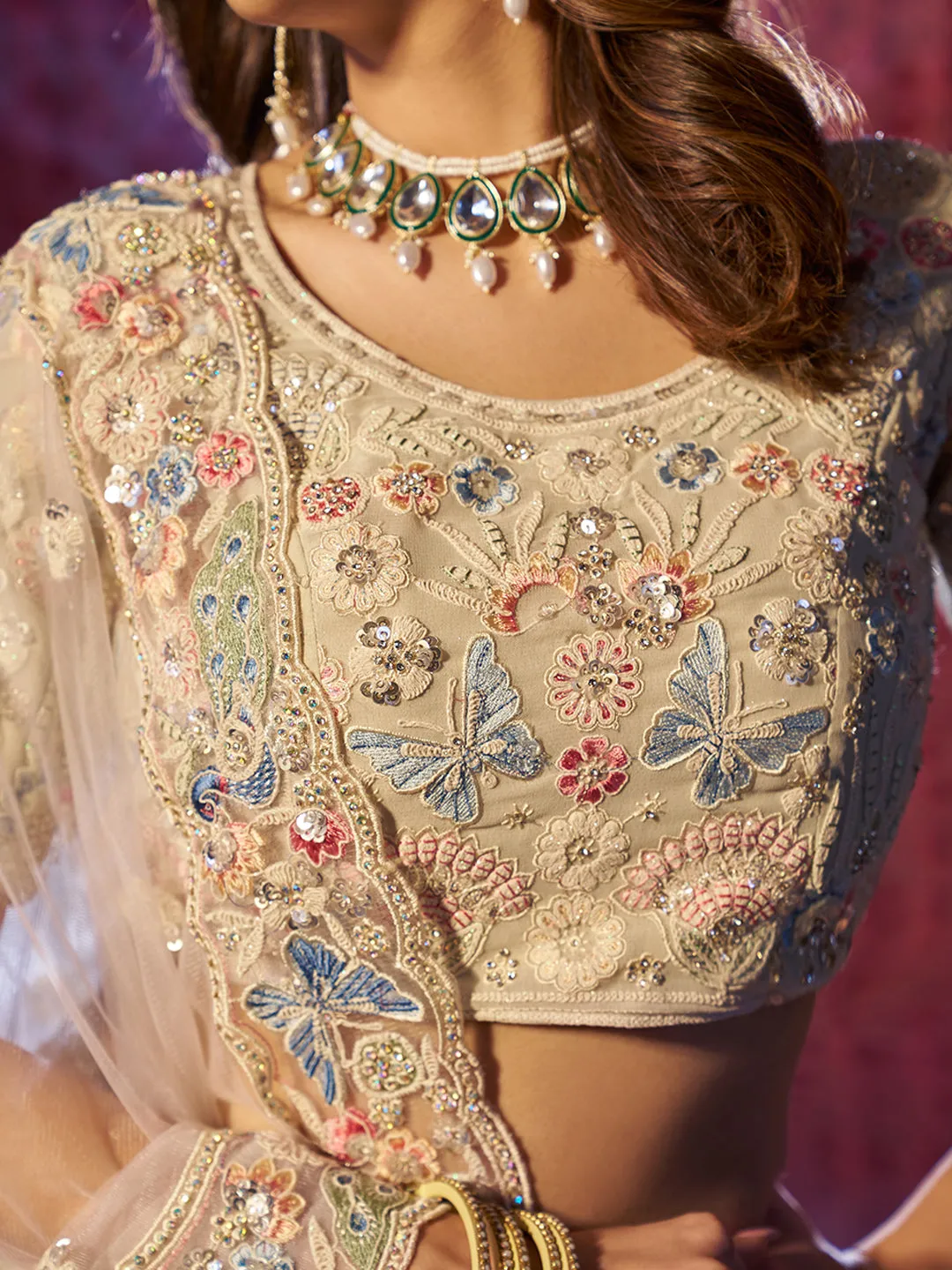 Angelic White Georgette Heavy Embroidered Bridal Lehenga Choli