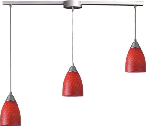 Arco Baleno 3 Light Pendant In Satin Nickel and Scarlet Red Glass