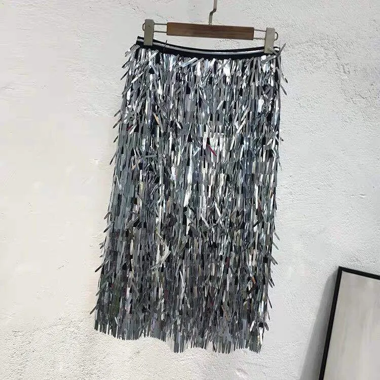 Artistic Metallic Fringe Skirt
