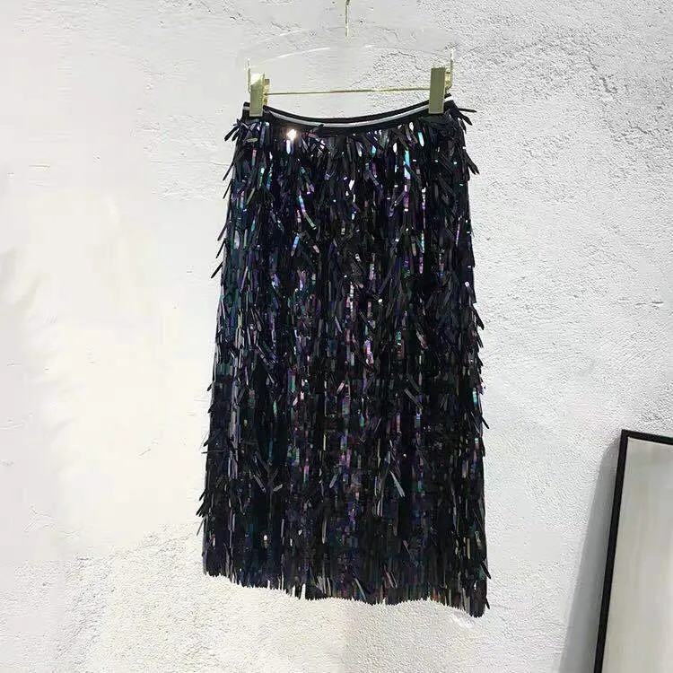 Artistic Metallic Fringe Skirt