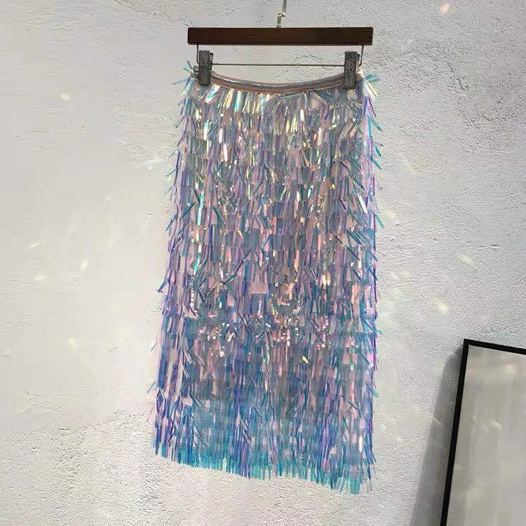 Artistic Metallic Fringe Skirt