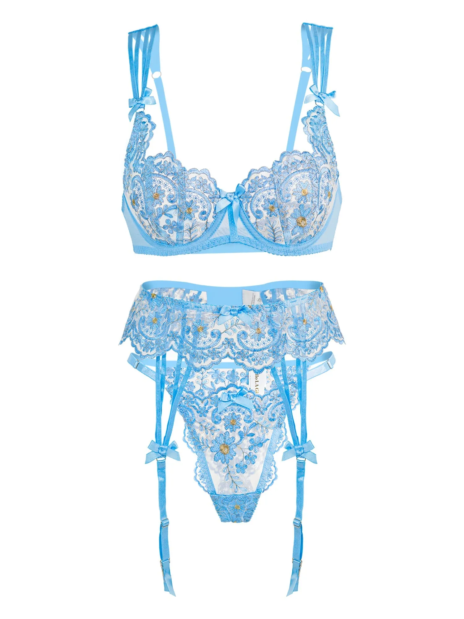 Azure Blossom Embroidered Lingerie Set
