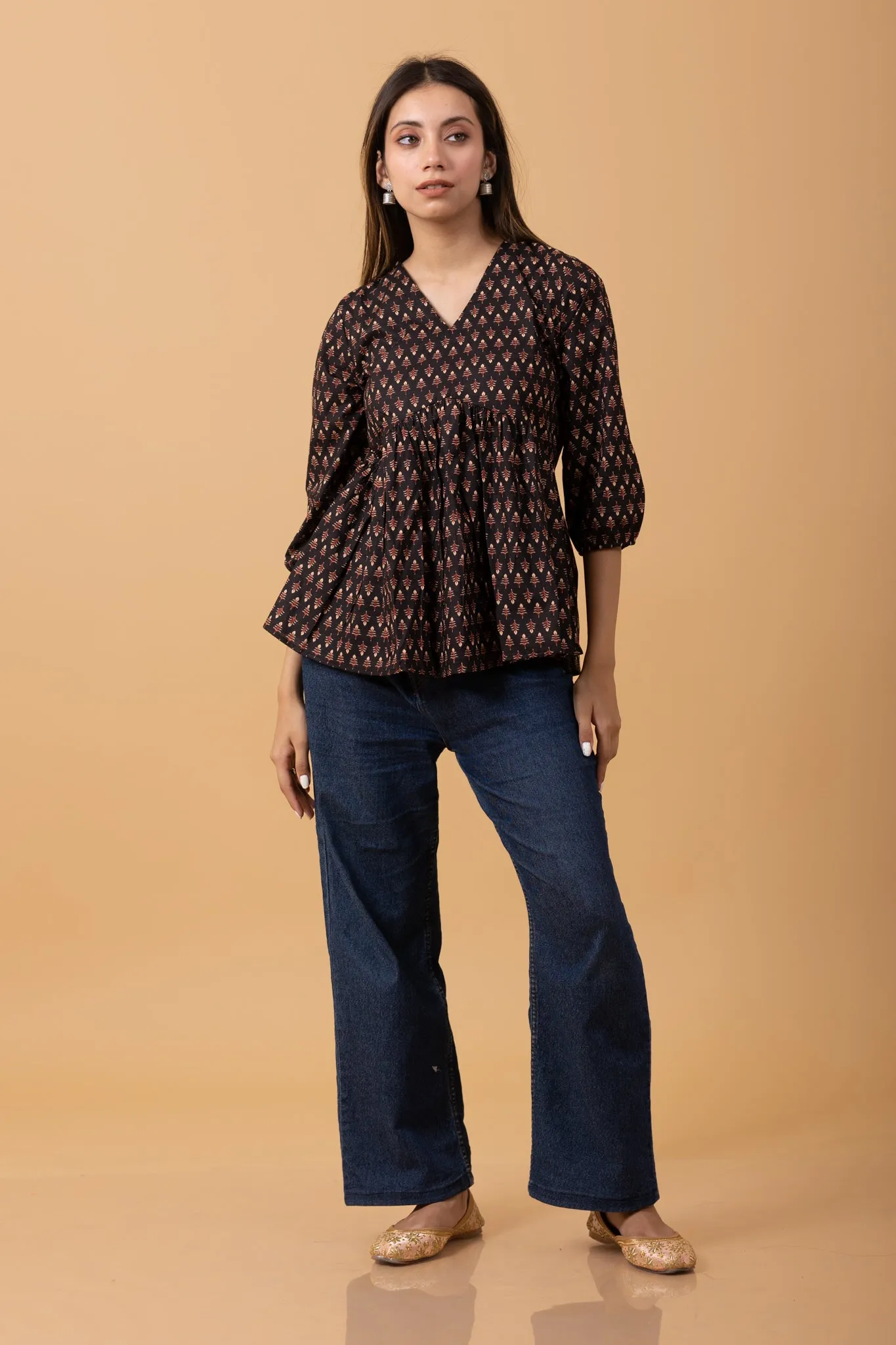 Bagru Butta print 100% Cotton short kurti