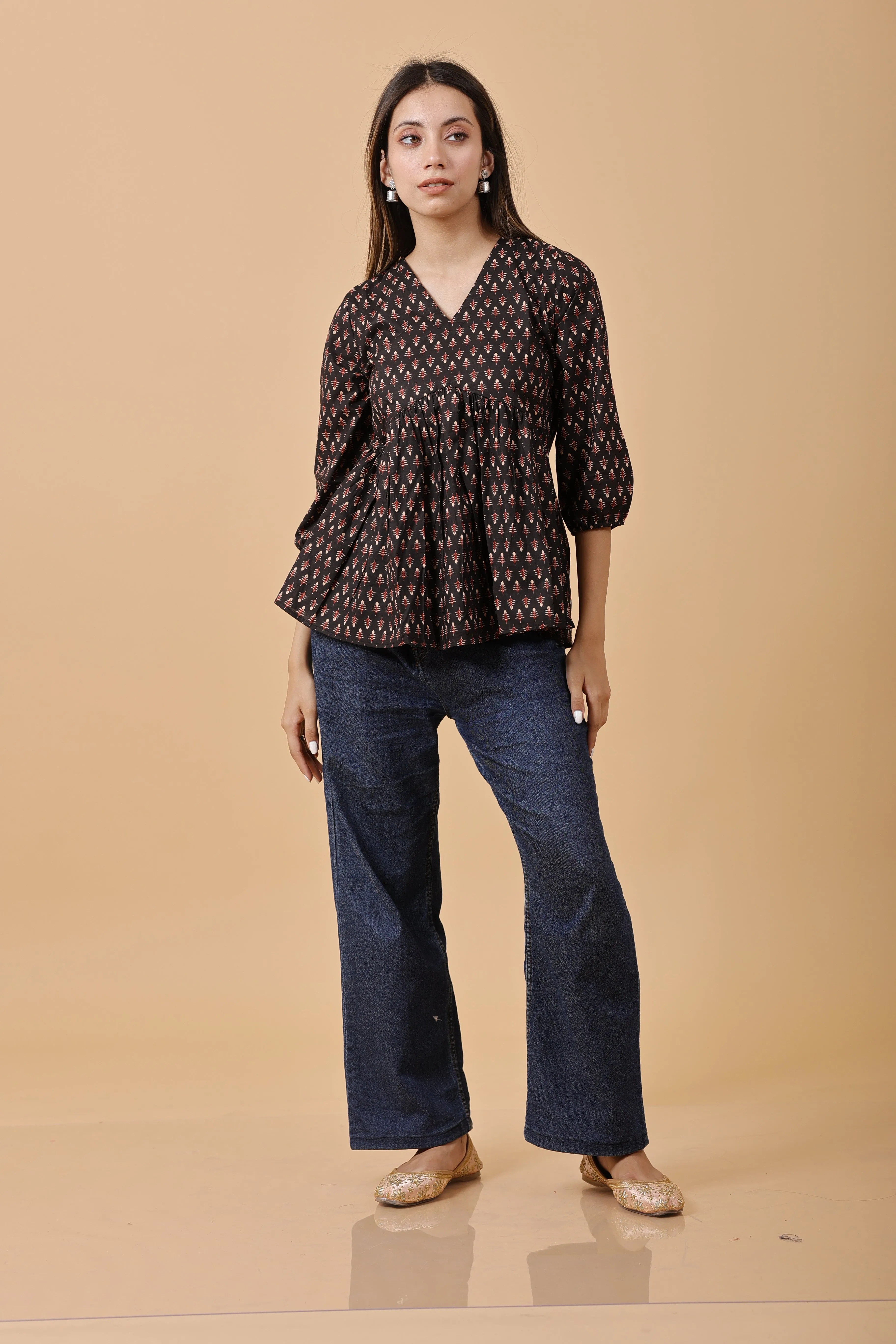 Bagru Butta print 100% Cotton short kurti
