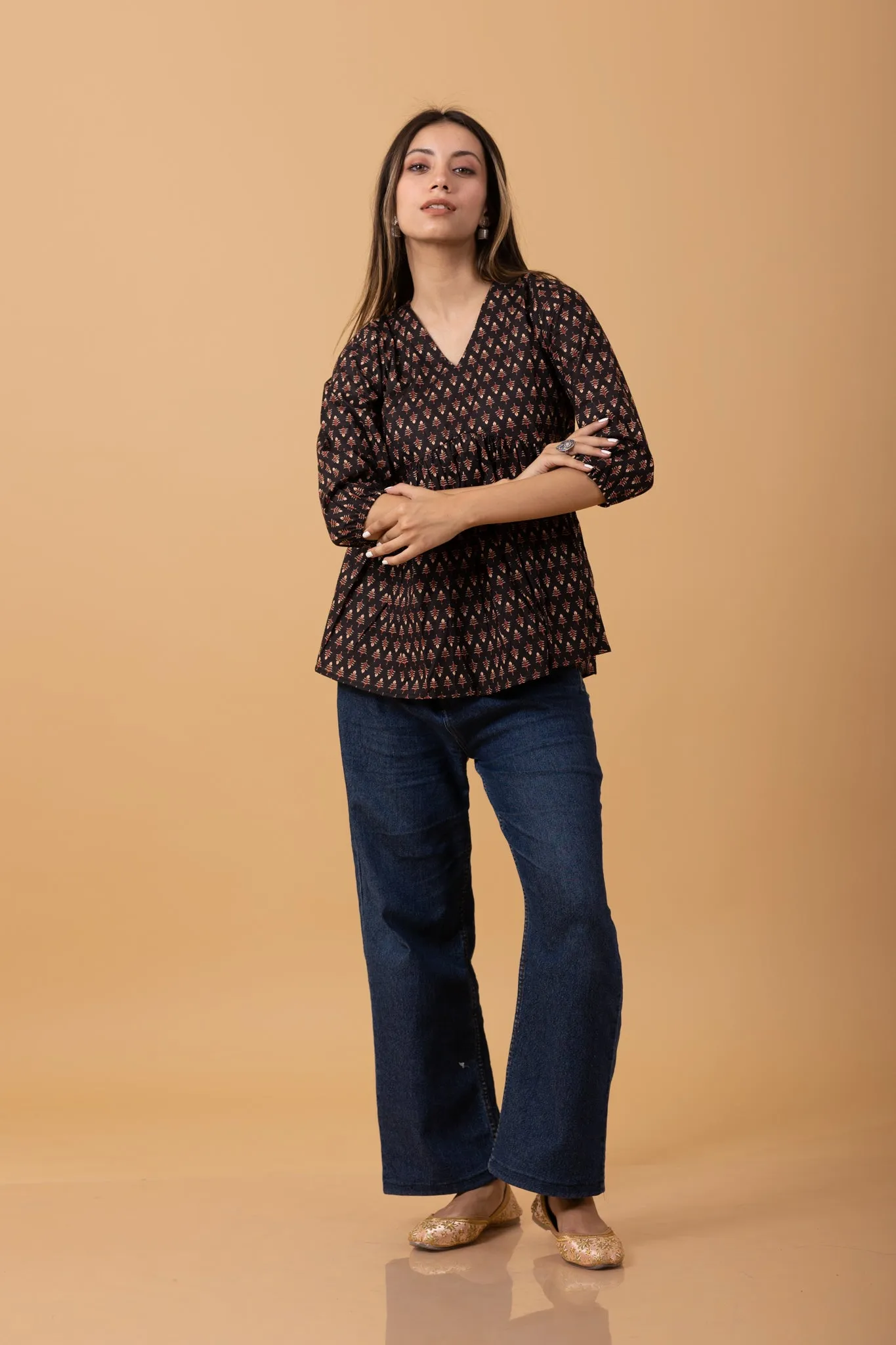Bagru Butta print 100% Cotton short kurti