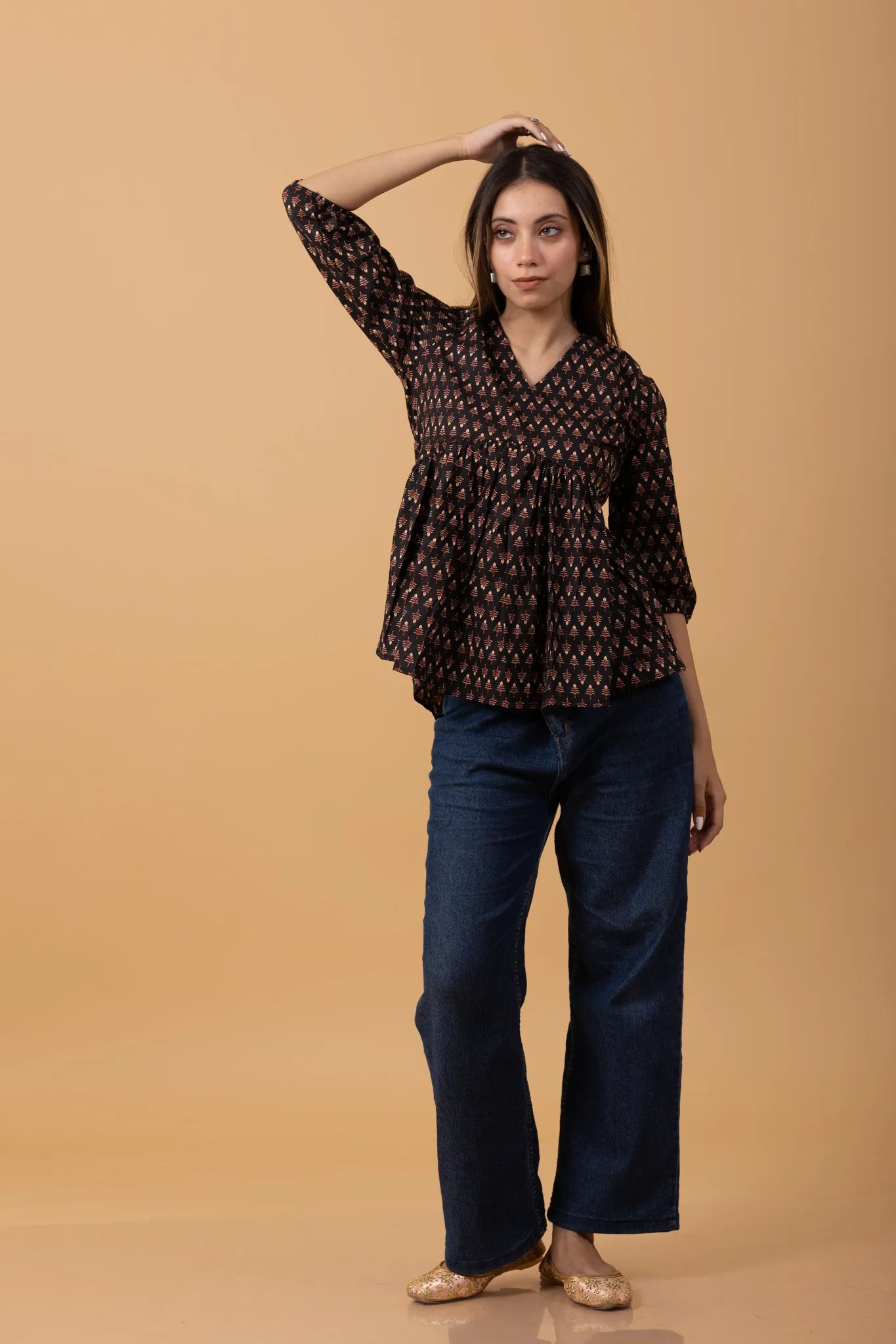 Bagru Butta print 100% Cotton short kurti