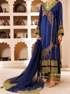 Blue Raw Silk 3 Piece Formal Unstitched - AL-3PS-LS-UN-455