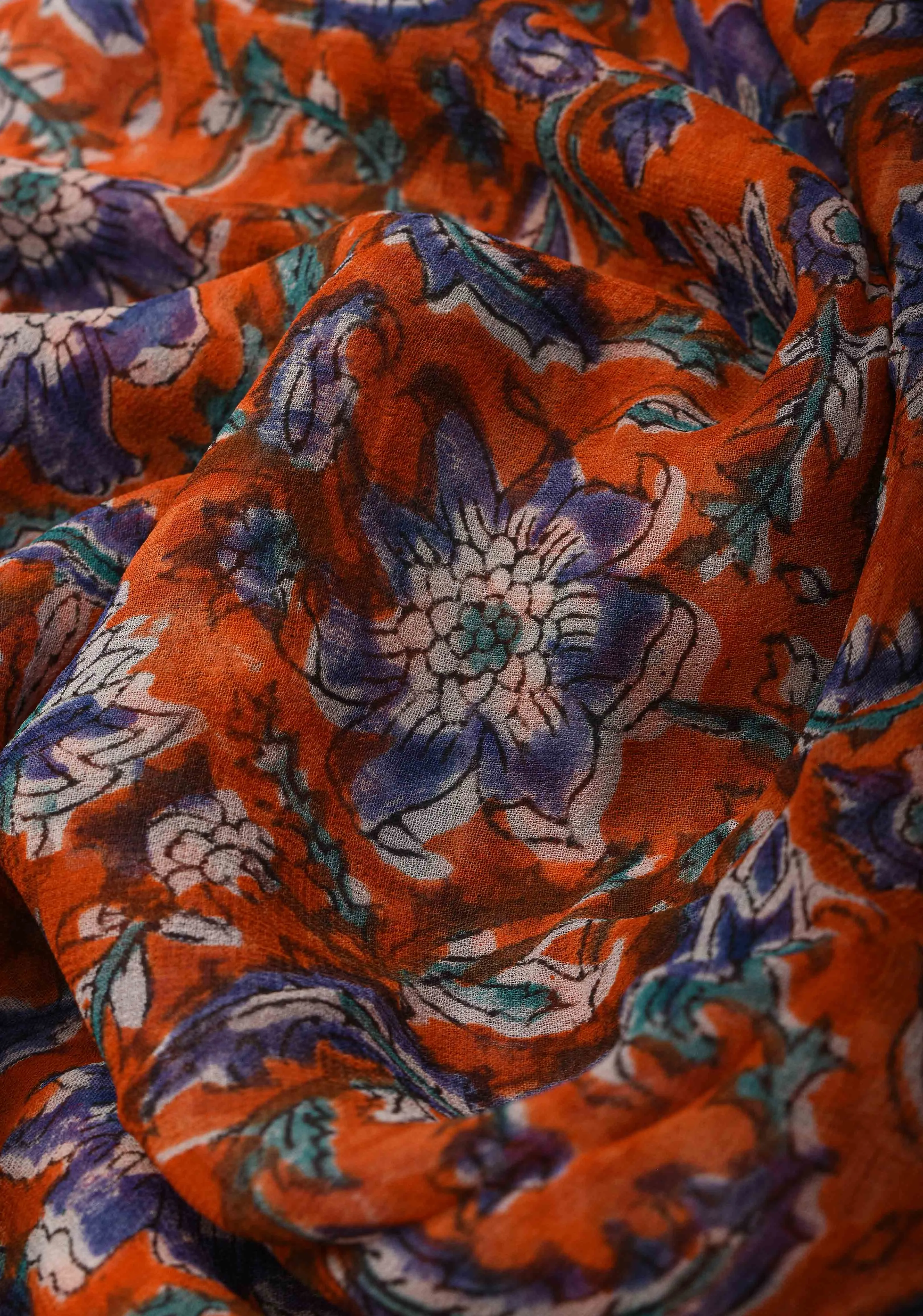 Burnt Orange Georgette Saree with Sanganeri Hand Block Print