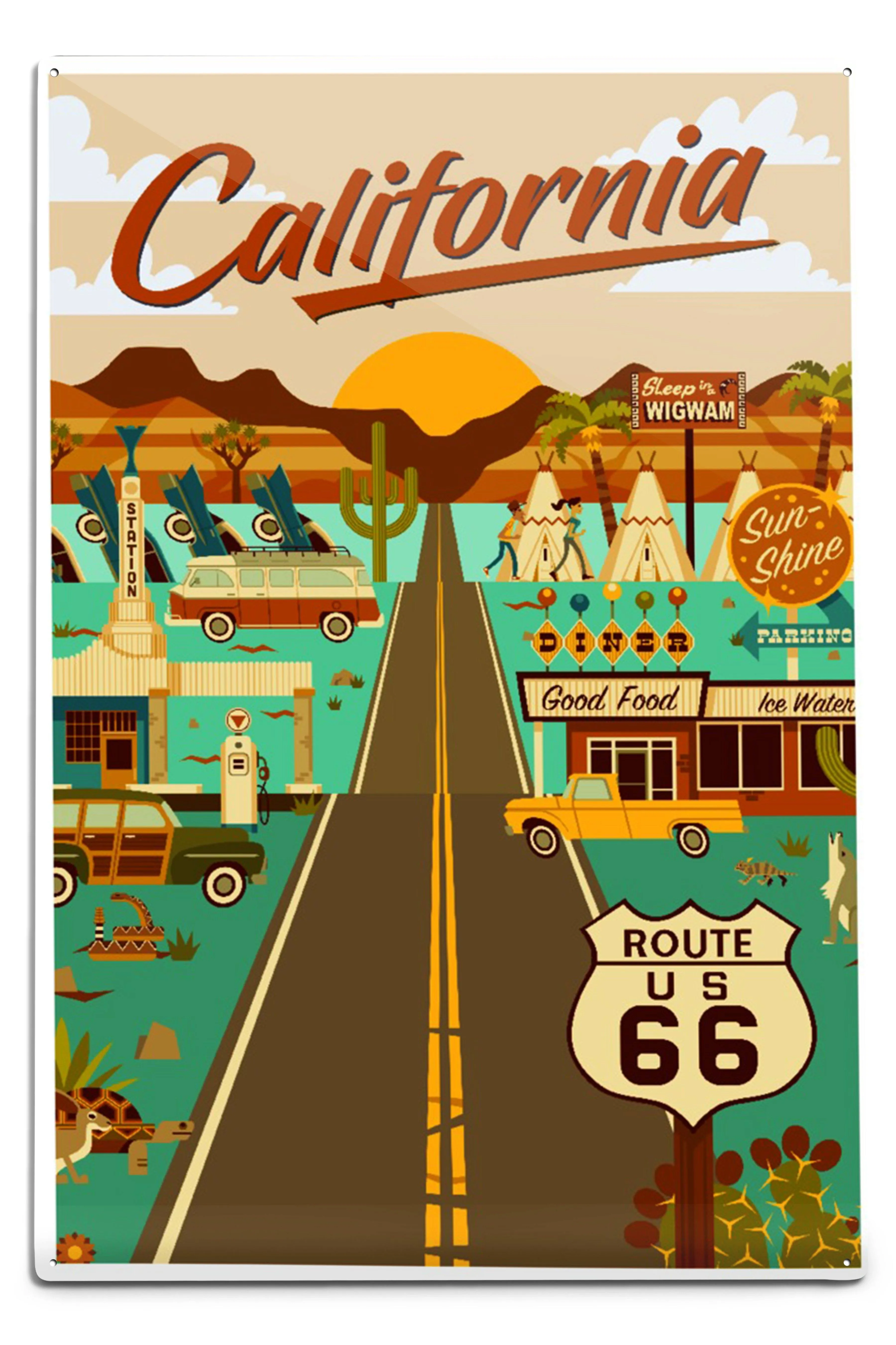 California, Route 66, Geometric, Art & Giclee Prints