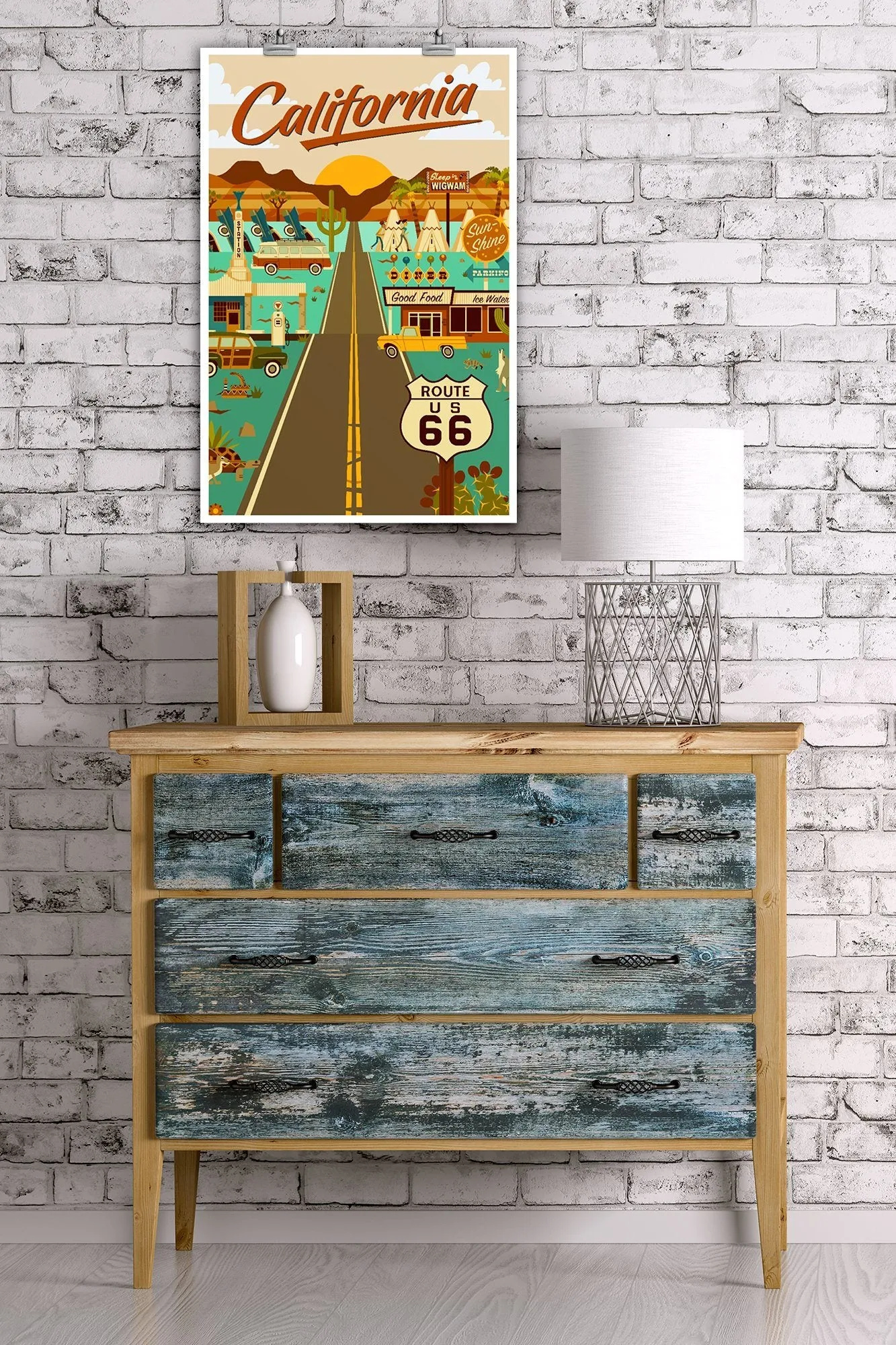 California, Route 66, Geometric, Art & Giclee Prints