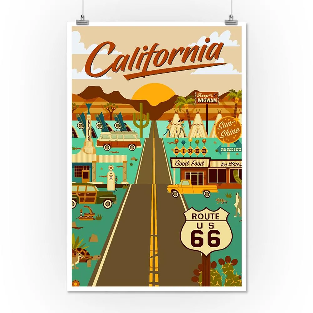 California, Route 66, Geometric, Art & Giclee Prints