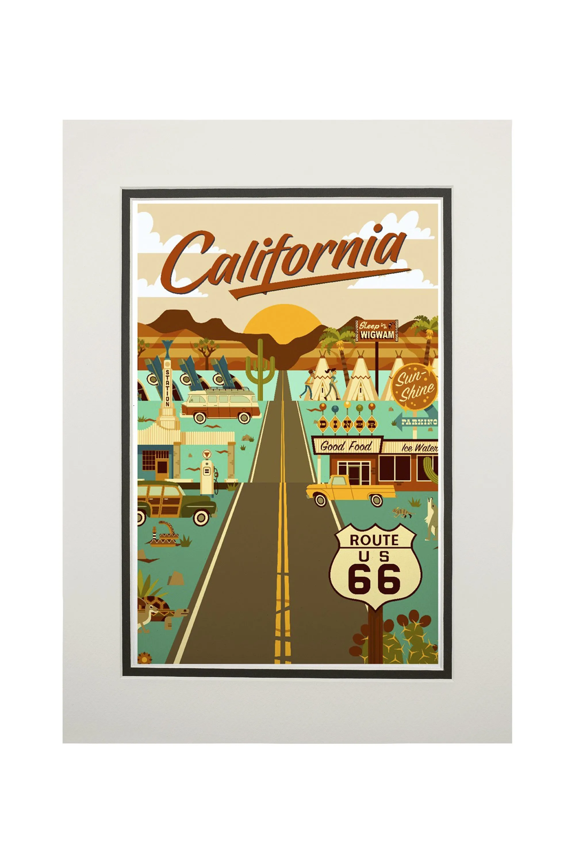 California, Route 66, Geometric, Art & Giclee Prints