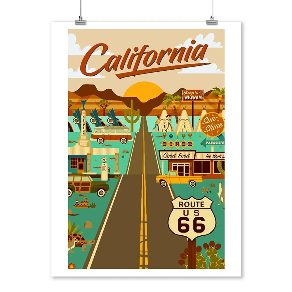 California, Route 66, Geometric, Art & Giclee Prints