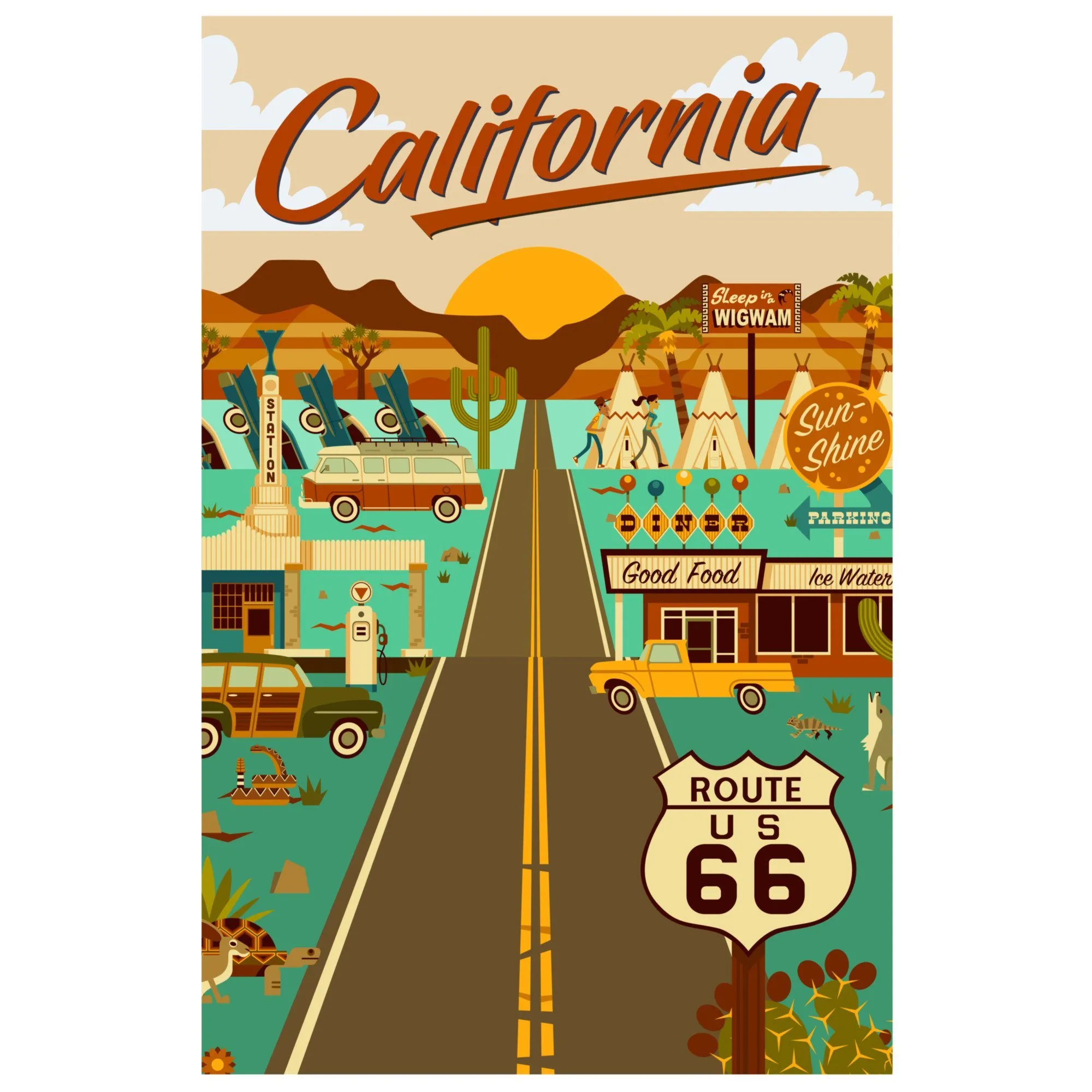 California, Route 66, Geometric, Art & Giclee Prints