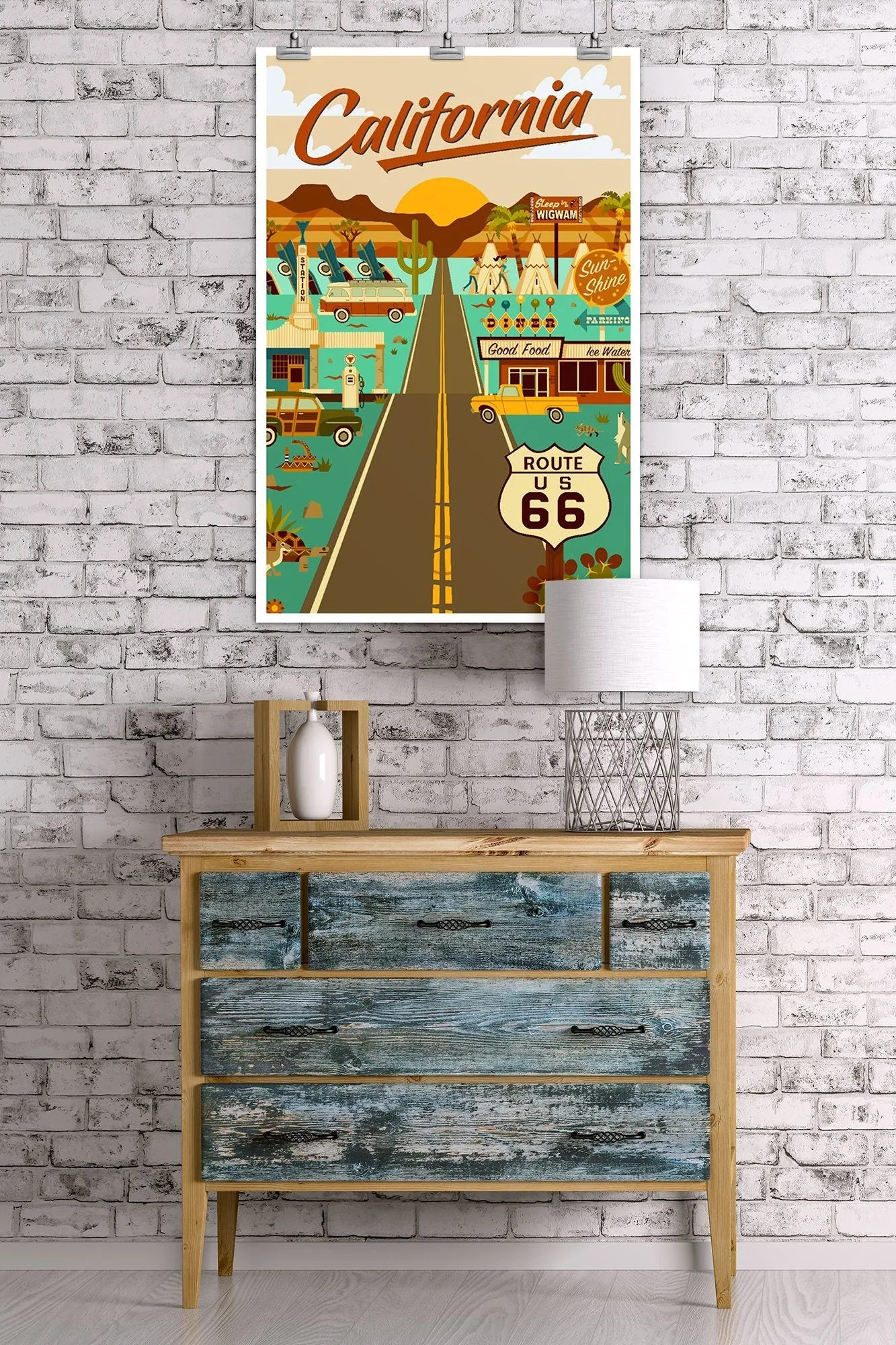 California, Route 66, Geometric, Art & Giclee Prints