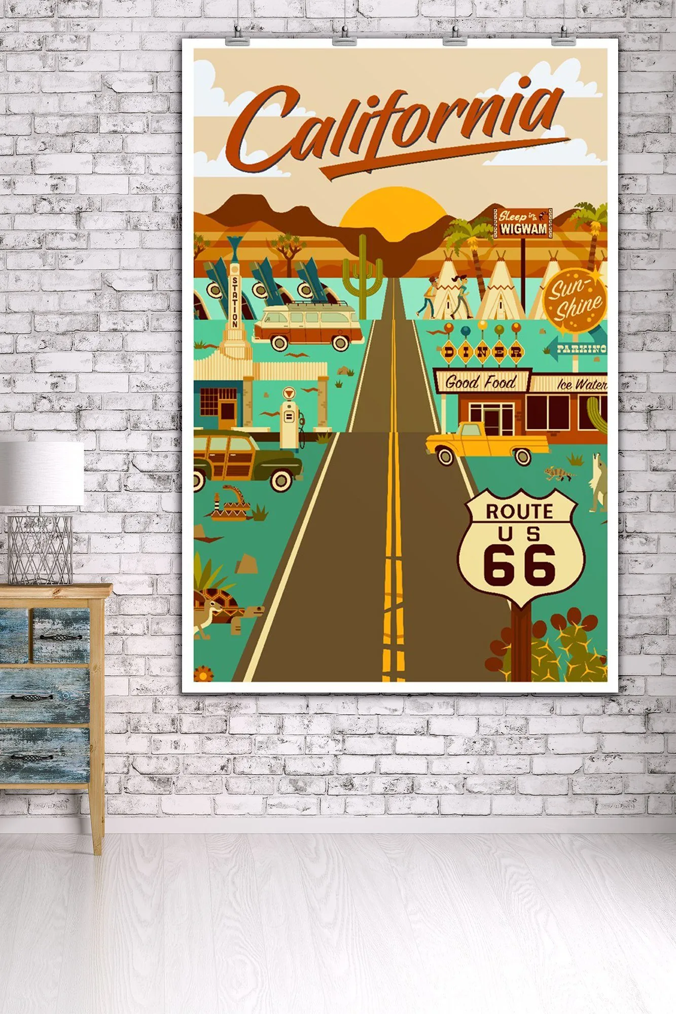 California, Route 66, Geometric, Art & Giclee Prints