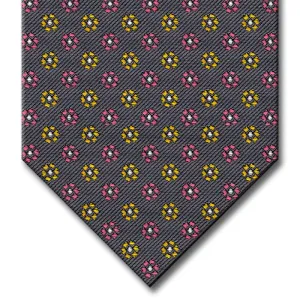 Charcoal Gray with Pink, Gold and Silver Floral Pattern Tie