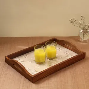 Chikankari Zari Hand Embroidered Sheesham Wood Tray