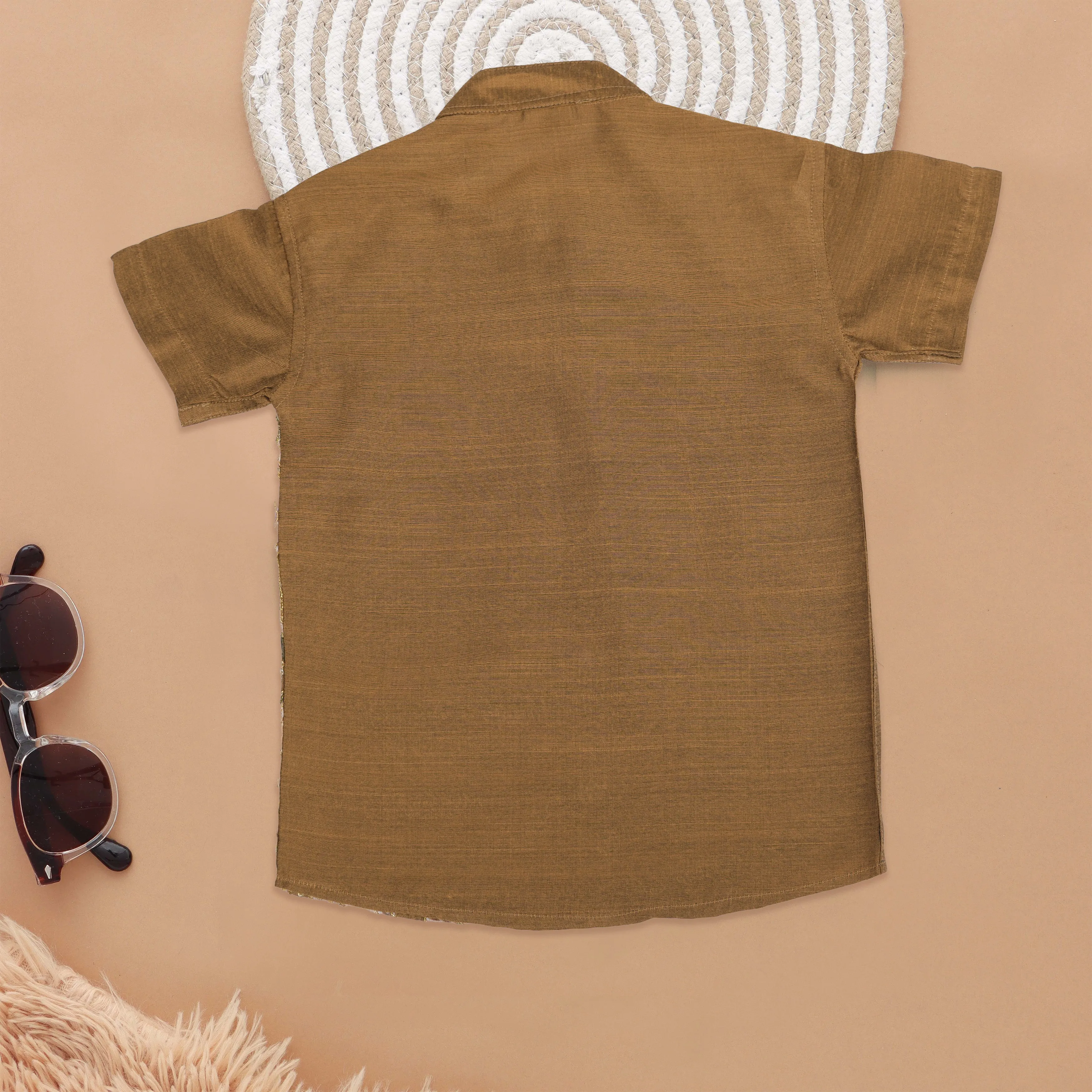 Classic Brown with Botanical Print Boys Ethnic Shirt