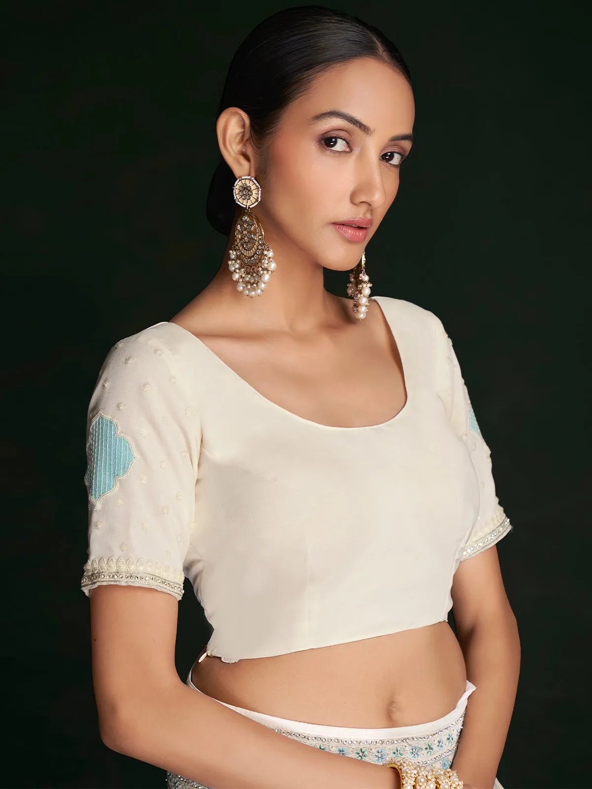 Classic White Georgette Embroidered Saree With Unstitched Blouse