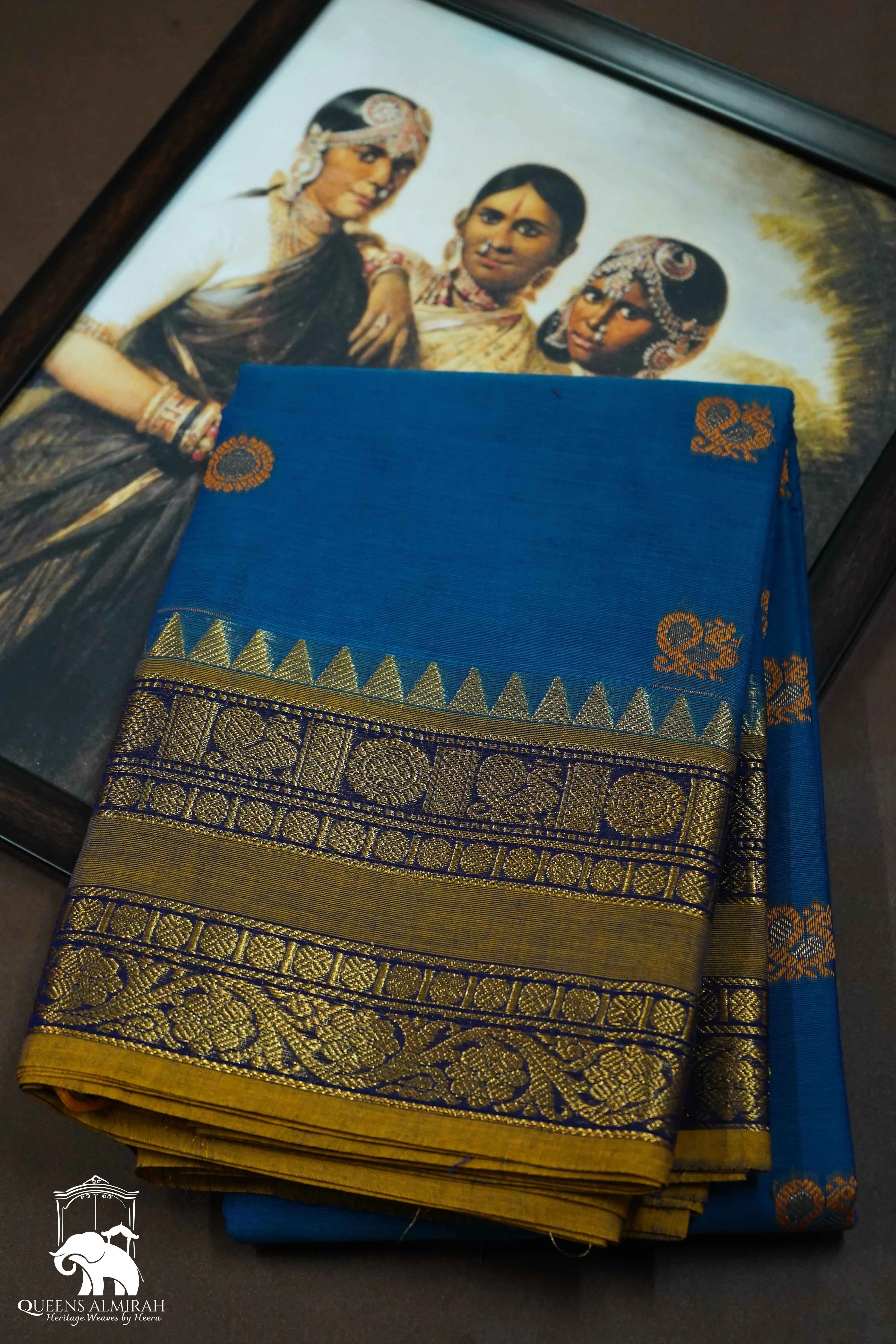 DARK BLUE WITH MUDDY BROWN KANCHI COTTON SAREE