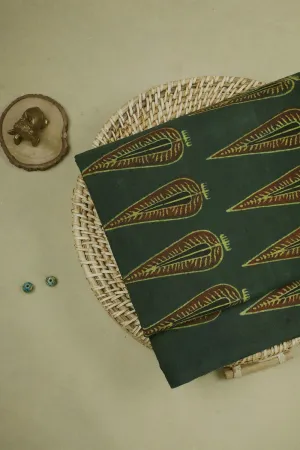 Dark Green Block Printed Ajrak Cotton Fabric - 1.35m