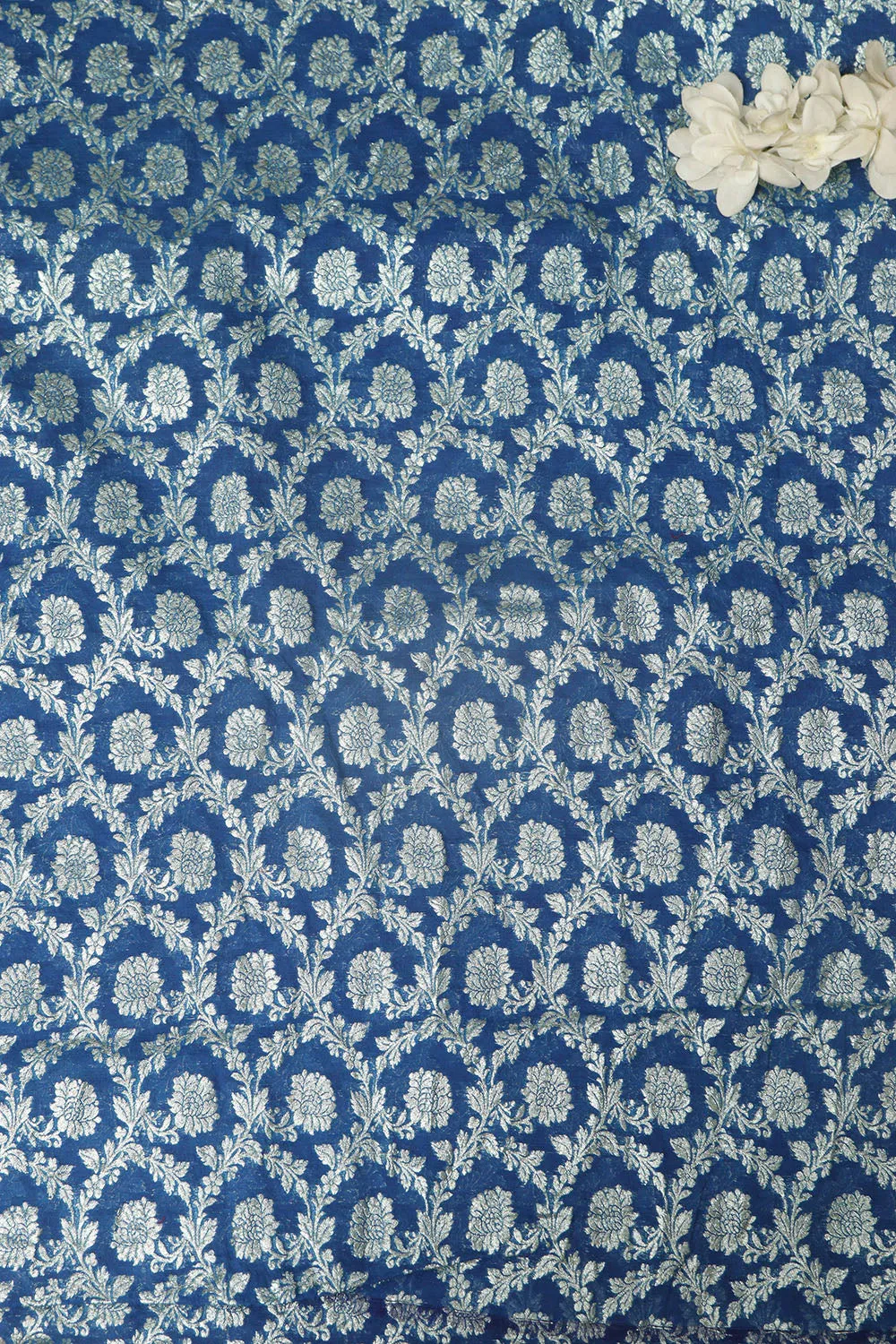 Elegant Blue Banarasi Chanderi Silk Fabric ( 1 Mtr )