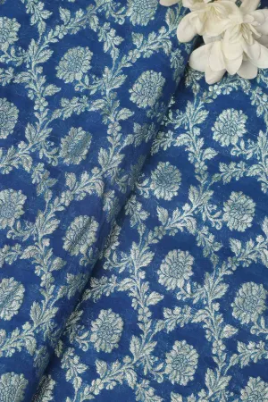 Elegant Blue Banarasi Chanderi Silk Fabric ( 1 Mtr )