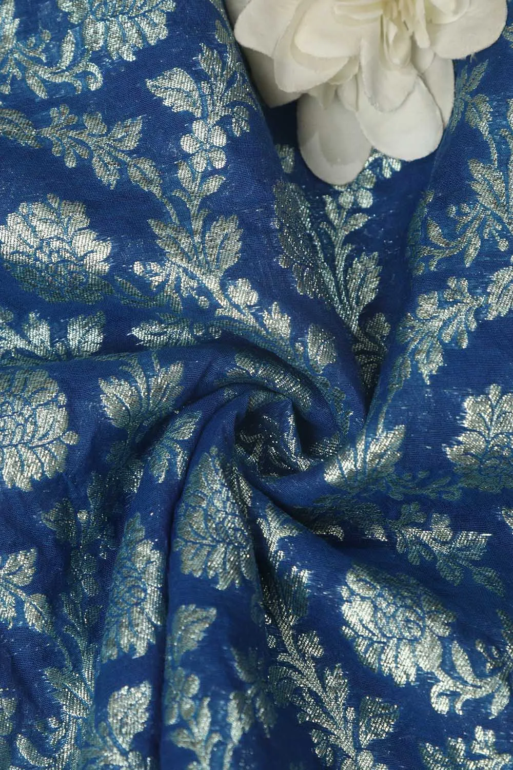 Elegant Blue Banarasi Chanderi Silk Fabric ( 1 Mtr )