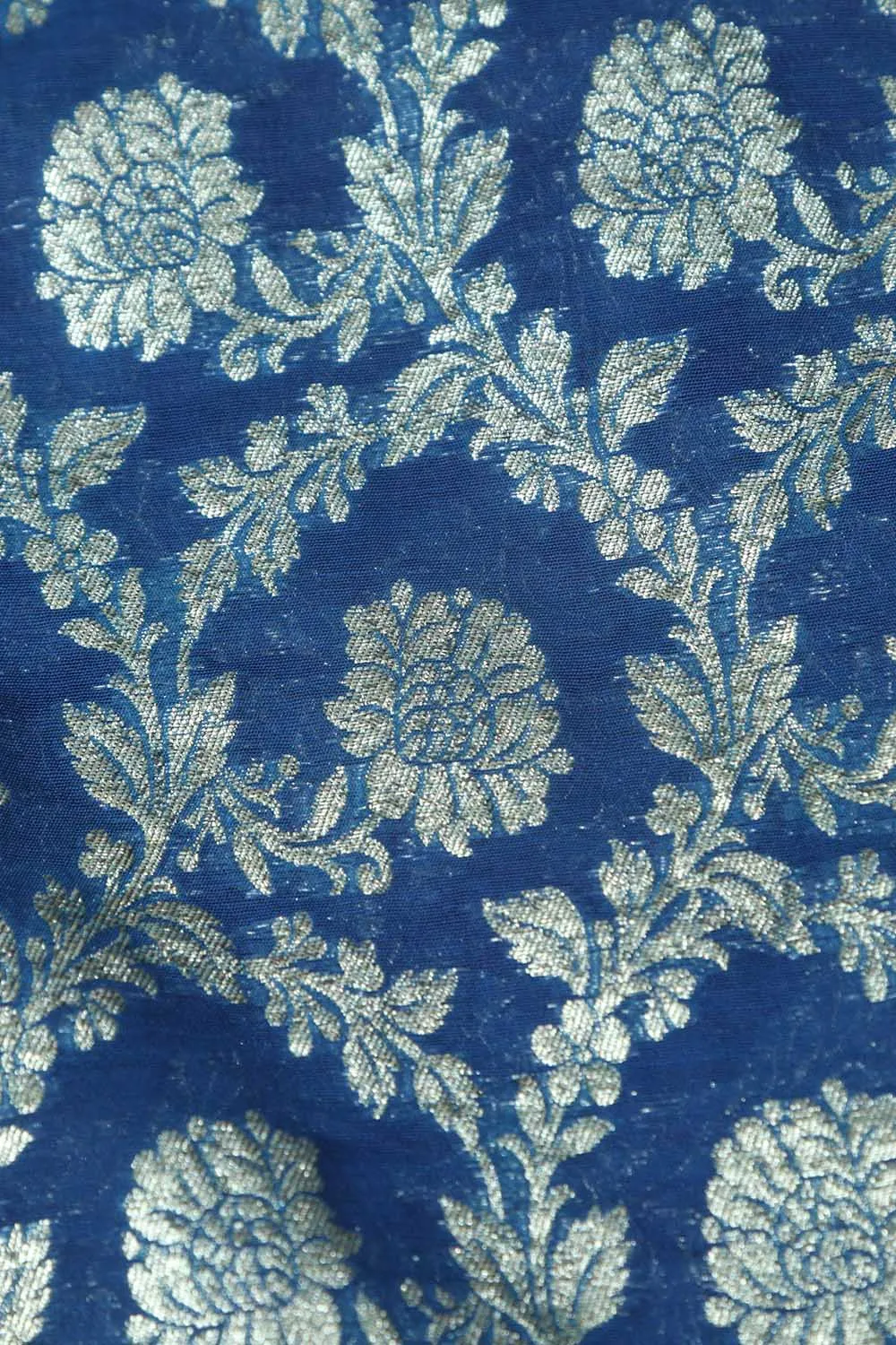 Elegant Blue Banarasi Chanderi Silk Fabric ( 1 Mtr )