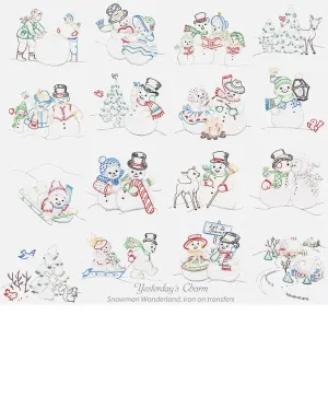 Embroidery Iron-On Transfers, Vintage-Styled Snowman Wonderland
