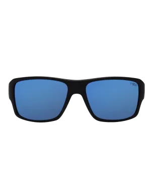 Freebird Polarised Sunglasses in Black Rubber & Blue Mirror