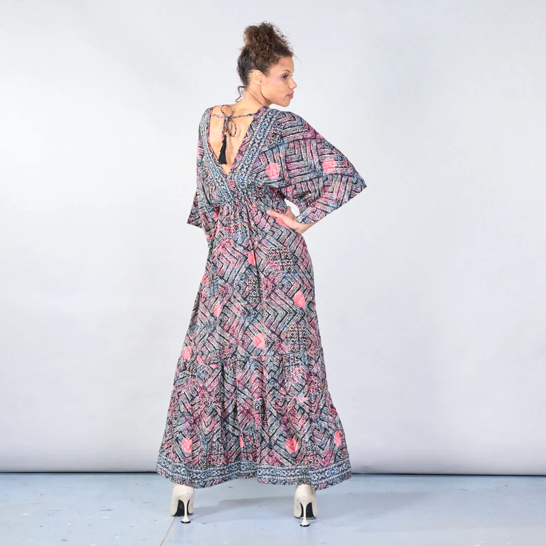 Geometric bohemian maxi dress with tassel tie wholesale