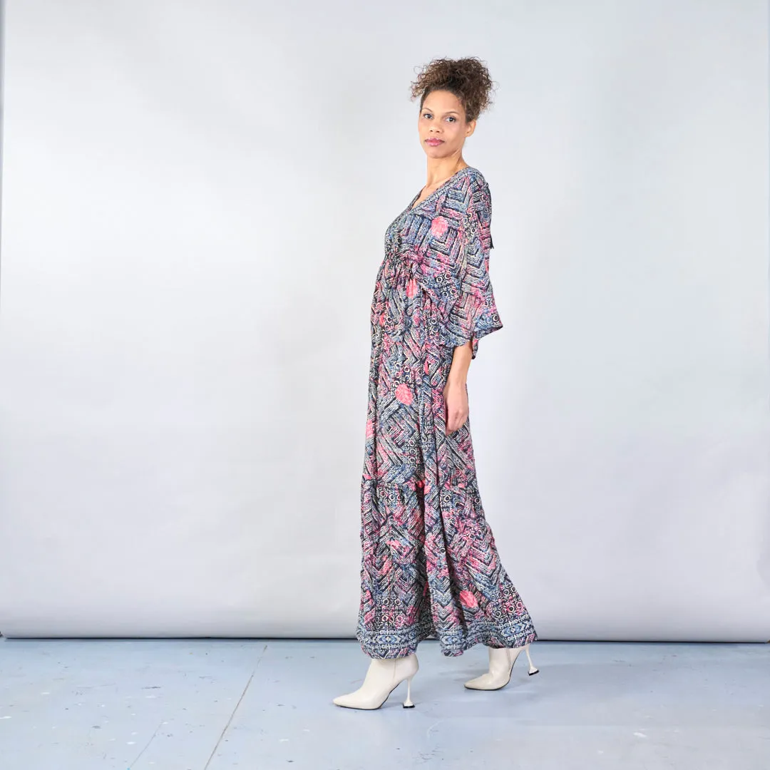Geometric bohemian maxi dress with tassel tie wholesale