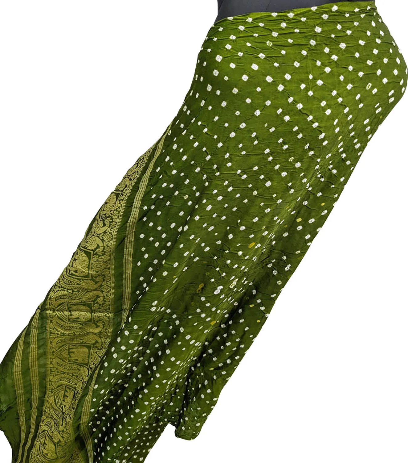 Green Bandhani Modal Silk Tissue Dupatta with Border