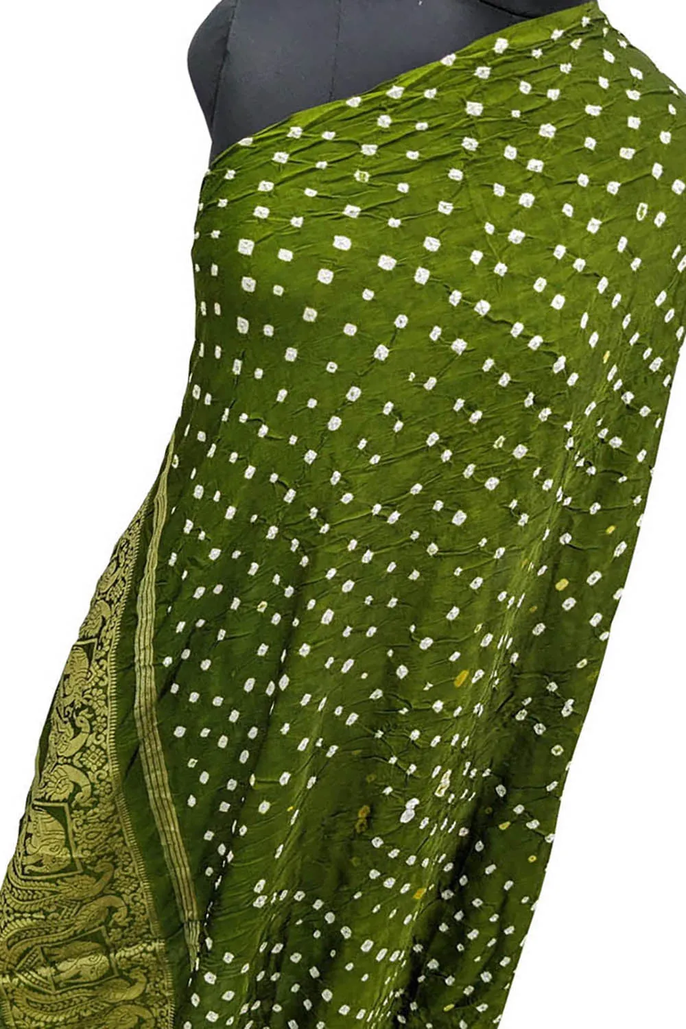 Green Bandhani Modal Silk Tissue Dupatta with Border