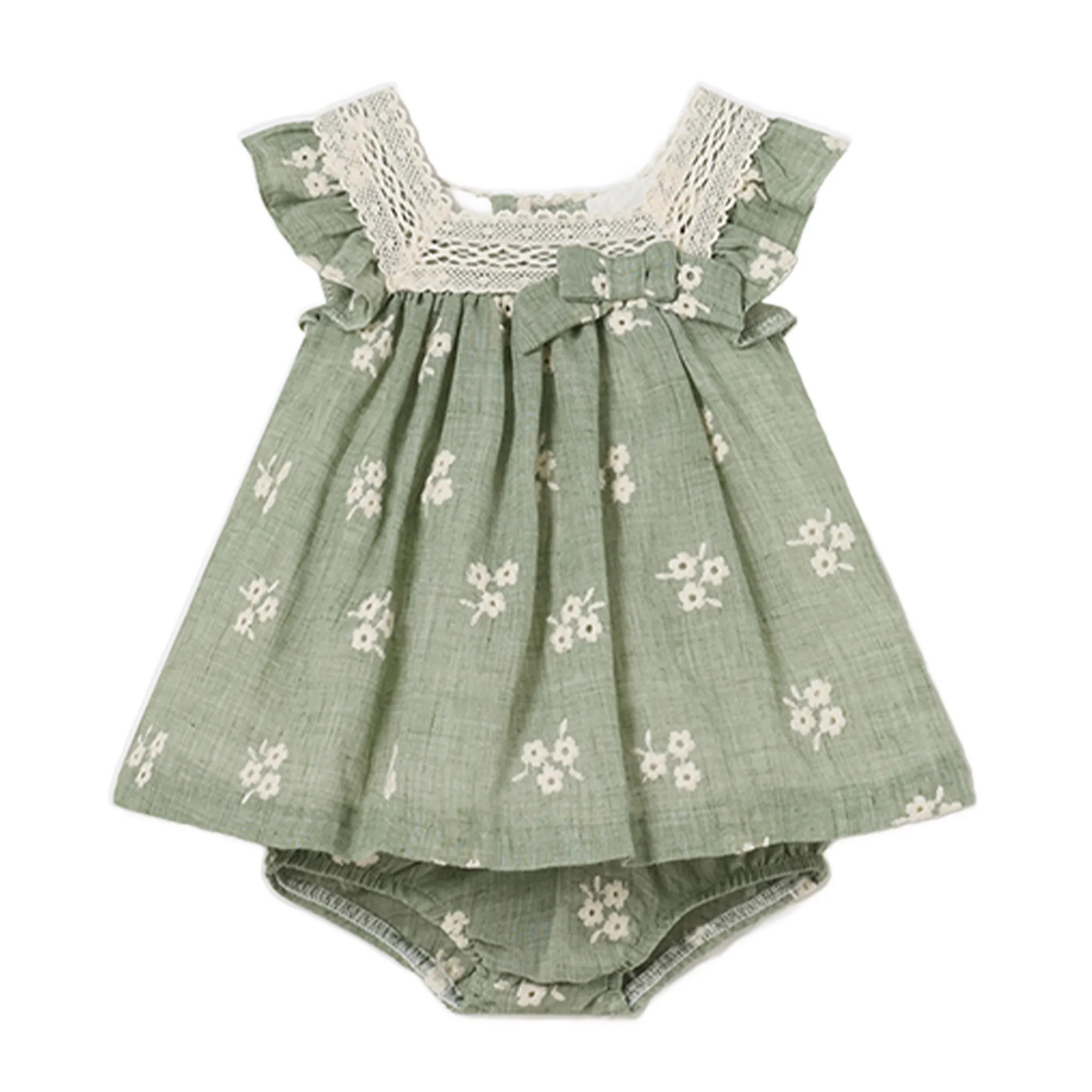 Green Embroidered Dress and Bottom