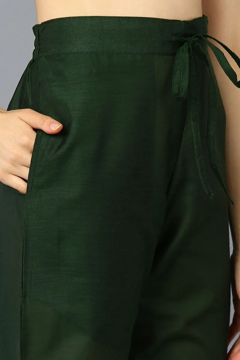 Green Silk Blend Ethnic Motifs Straight Suit Set