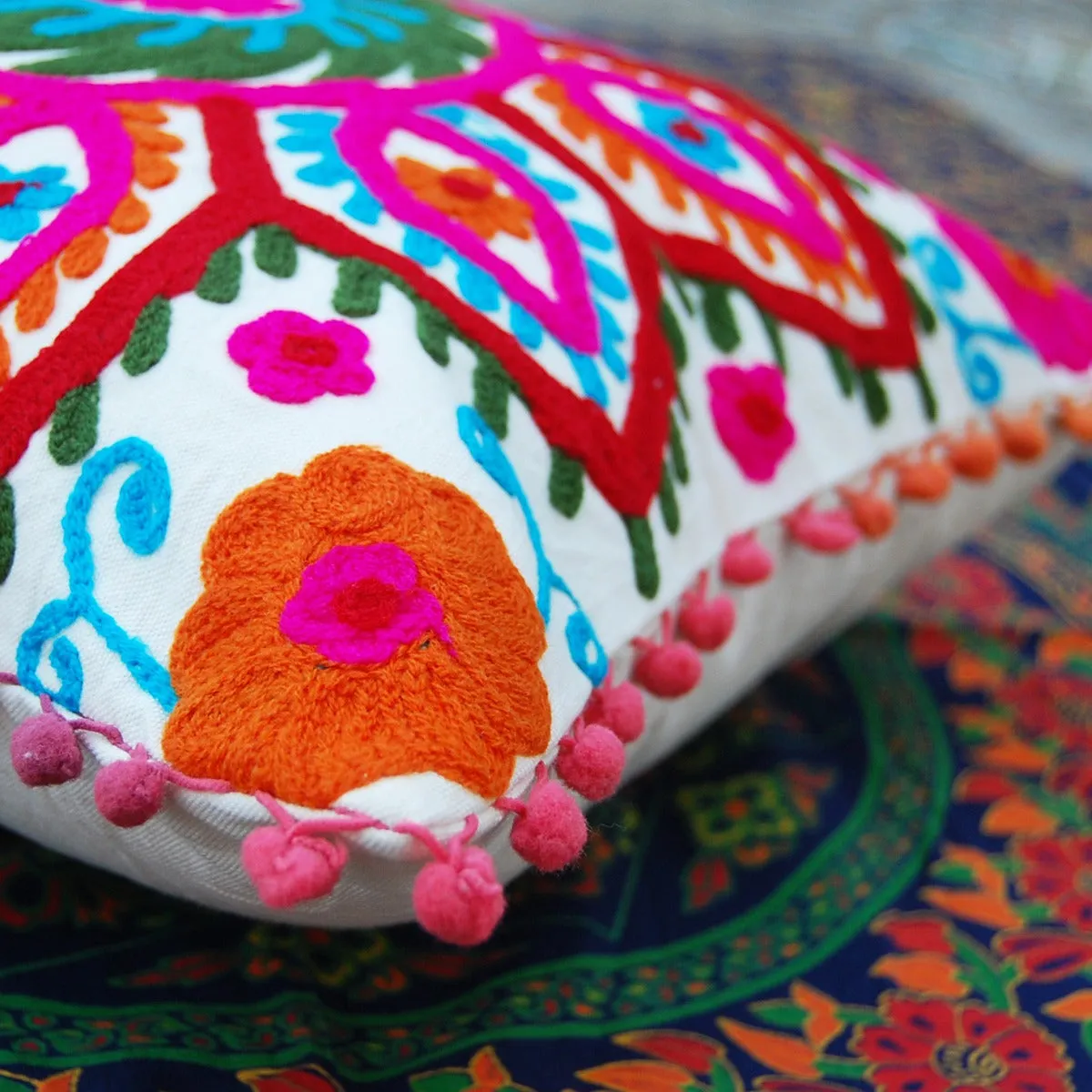 Handmade Cushion Cover Suzani Embroidery Decorative For Gift - CraftJaipur