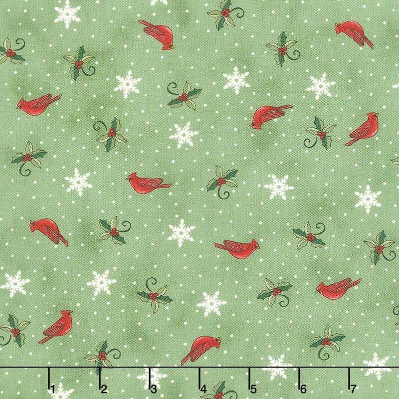 Homegrown Holidays - Cardinals and Greenery Evergreen Yardage