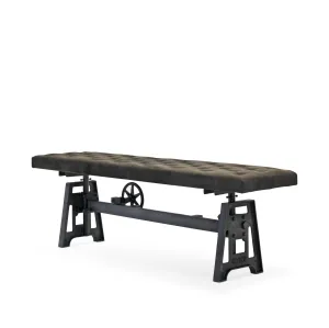 Industrial Dining Bench Seat - Adjustable Iron Base - Gray Velvet Top