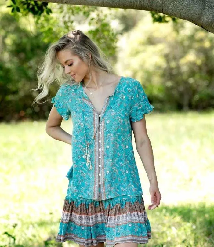 Iris Maxi 190134 Mini Skirt Jade - Rayon