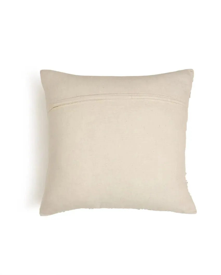 Ivory & Blue Embroidered & Embellished Cushion Cover | 16 x 16 inches