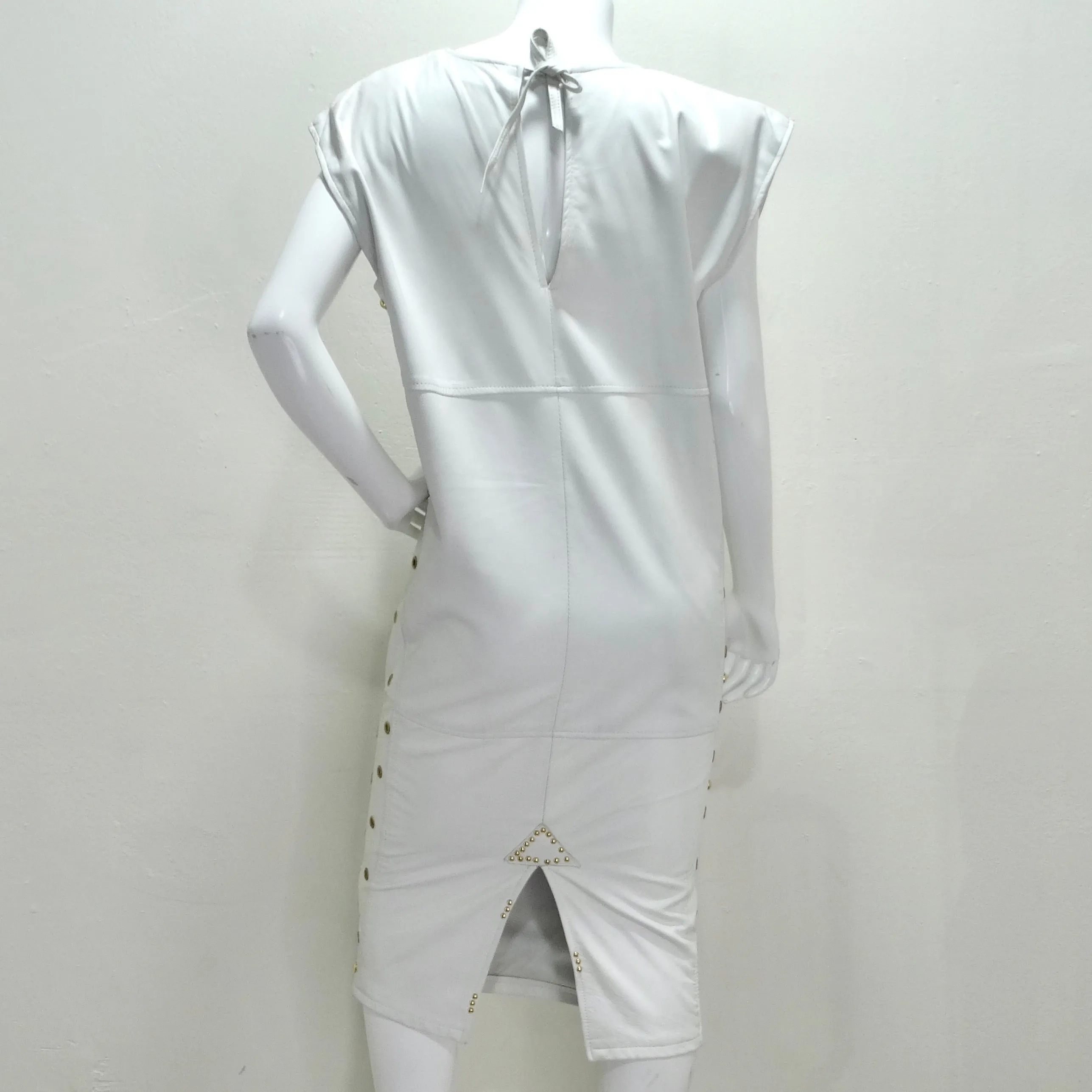 Jacques Lelong 1980s White Leather Studded Dress