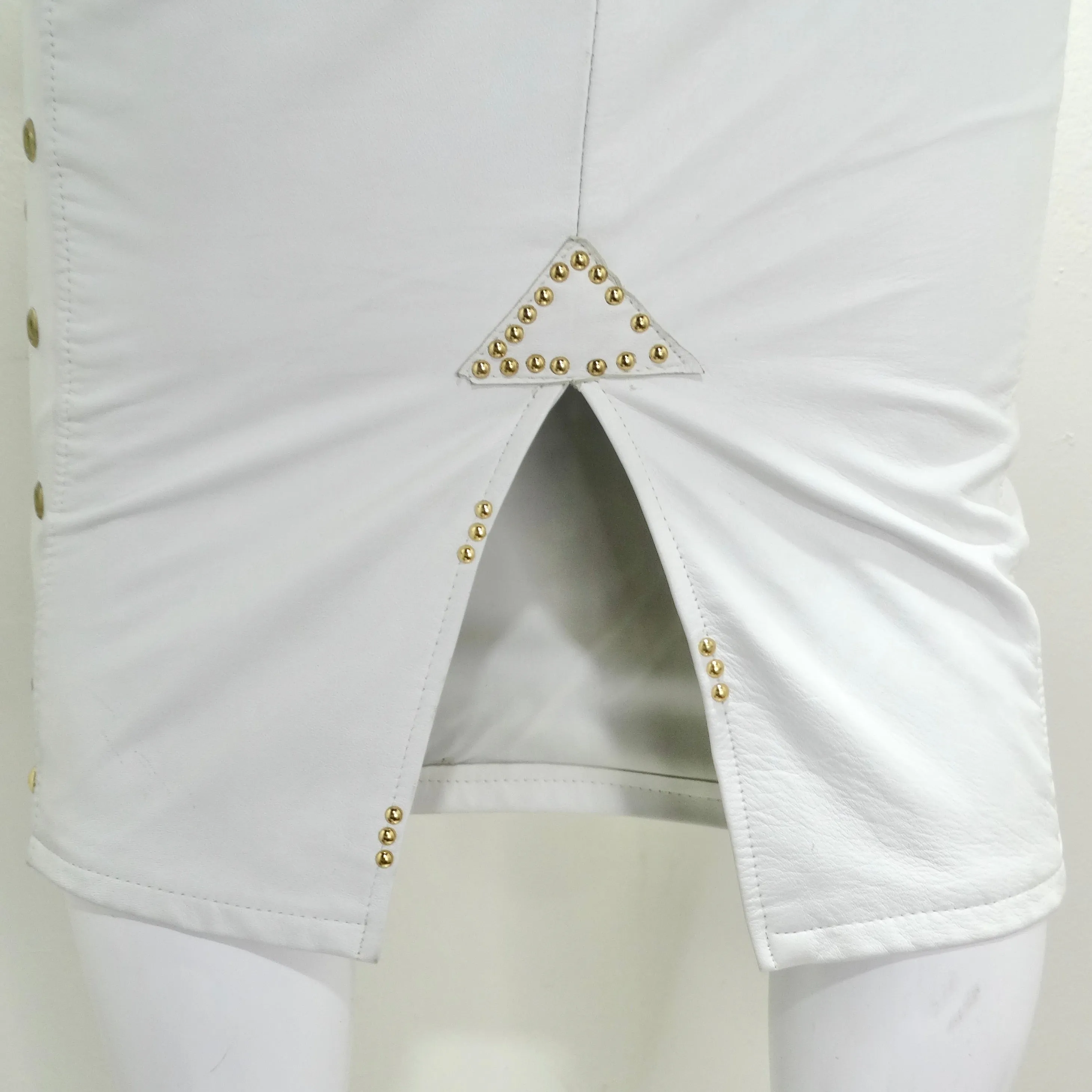 Jacques Lelong 1980s White Leather Studded Dress