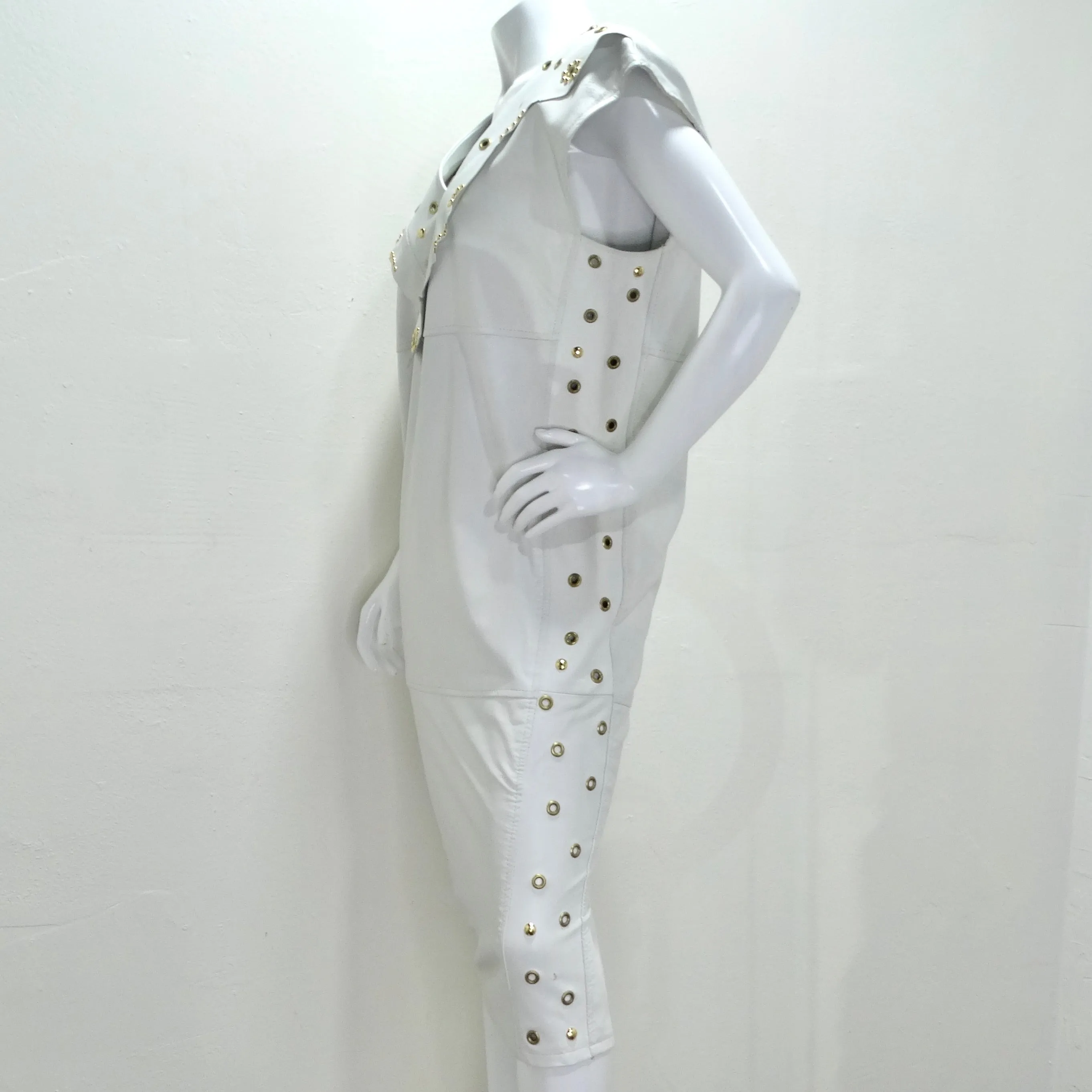 Jacques Lelong 1980s White Leather Studded Dress