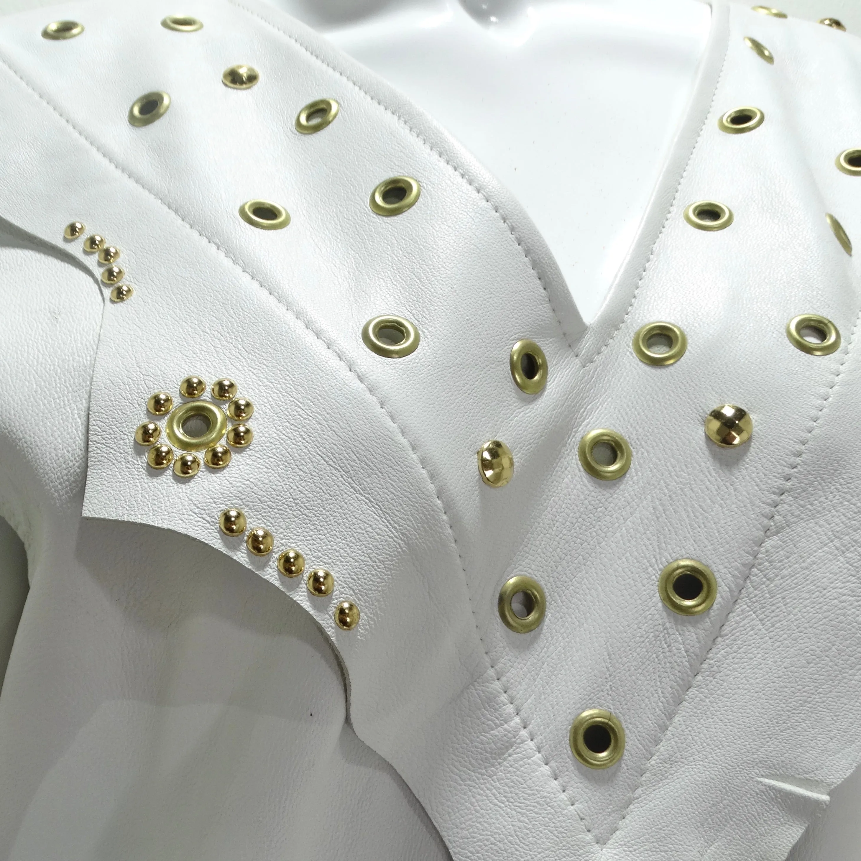 Jacques Lelong 1980s White Leather Studded Dress